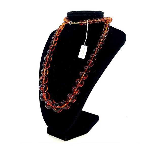 Necklace Saks Fifth Avenue Acrylic Beaded Art Deco Bead Graduated Marbleized B#8 - Picture 5 of 13